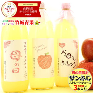 【5/13(土)，14(日)日時指定OK】 母の日 山形県産 りんごジュース ストレート 100%(1000ml×3本入り)【山形県産/りんご/リンゴ/林檎/ストレートジュース/リンゴジュース/林檎ジュース/アップルジュース/山形県/送料無料/お取り寄せ/プレゼント/ギフト 】