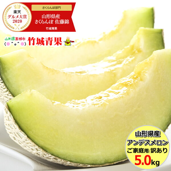7月上旬〜日時指定OK 山形県産ご家庭用アンデスメロン5kg箱(3玉〜7玉入り) 山形産/めろん/メロン/青肉/青肉メロン/庄