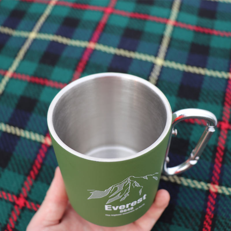 ステンレス カラビナ ラバーマグ　ダブルウォール 容量 300ml　 マウンテン（ エベレスト/デナリ/マッターホルン） アウトドア キャンプ NMD ステンレス カラビナマグ' コップ 食器　グレー　ブルー　カーキ通販格安セール情報　楽天　通販