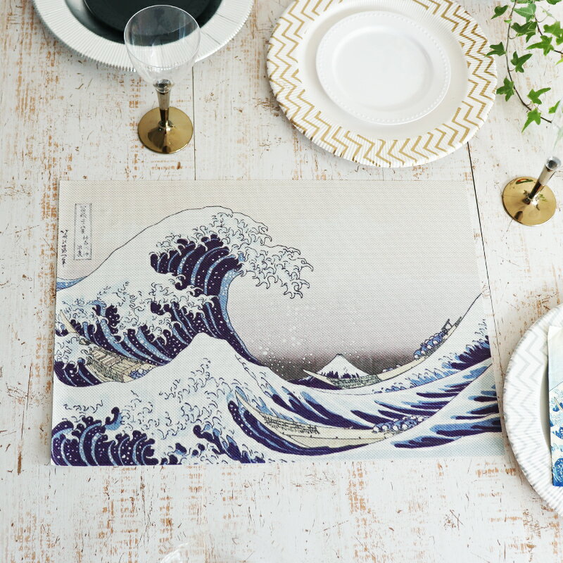 撥水ランチョンマット 30x43cm 葛飾北斎 神奈川沖浪裏(かながわおきなみうら)/凱風快晴(がいふうかいせい hokusai hokusaiwave hok...
