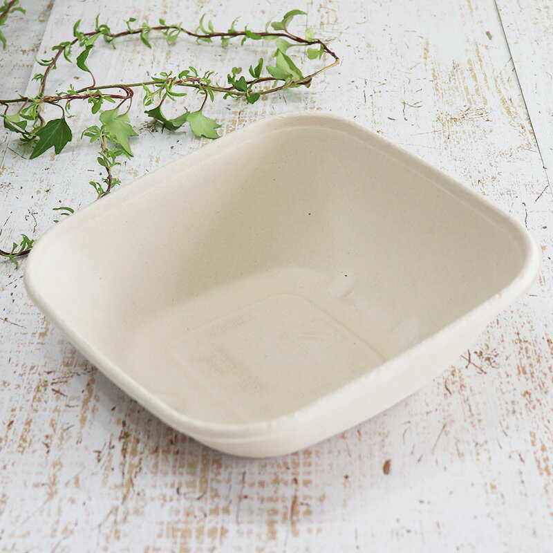 バガス 再生紙製容器 スロープ型パルプ容器 18cm角 (750ml) 186×186×66 300個セット サトウキビの搾りカスから再生された堆肥可能なパルプ...