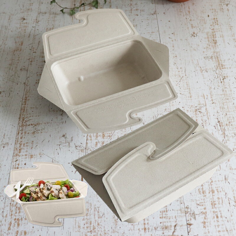 Sabert バガス 再生紙製容器 レクタングル(長方形)パルプランチボックス 1コンボ 32オンス(947ml) 折りたたみ式蓋つき 150個セット (サトウ...