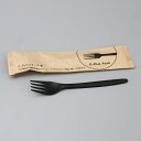 C−PLA フォーク 17cm 黒 ブラック 個包装 2,000本セット 紙袋 バイオプラスティック カトラリー PLA 使い捨て ナイフ 耐熱 85℃ おしゃ...