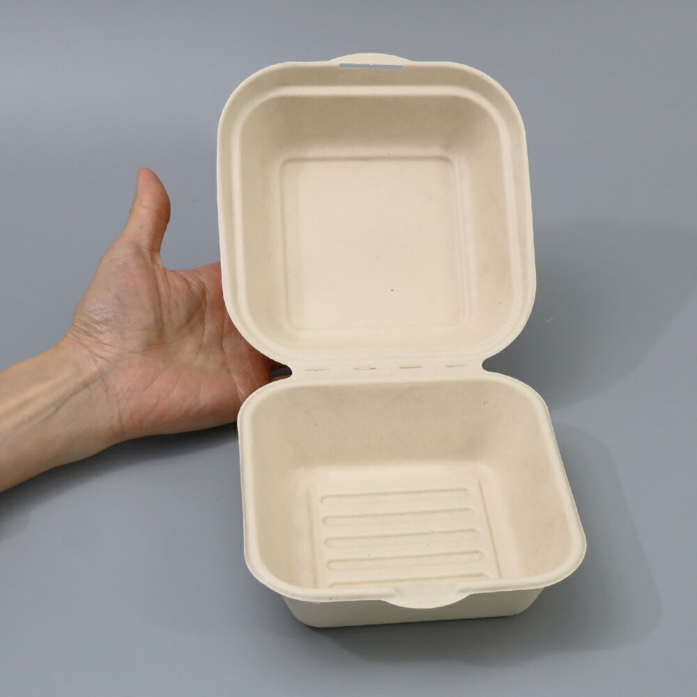 バガス 再生紙製容器 SBT バーガー用パルプ容器 150x150×42 300個セット(サトウキビの搾りカスから再生された堆肥可能なパルプ製)業務用 大容量 ...