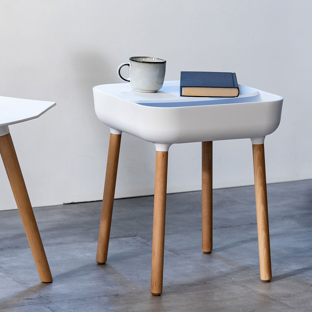 サイドテーブル ホワイト 白 テーブル 机 つくえ 四角 ソファテーブル ナイトテーブル ベッドテーブル ベッドサイド 省スペース 収納付き 小物入れ