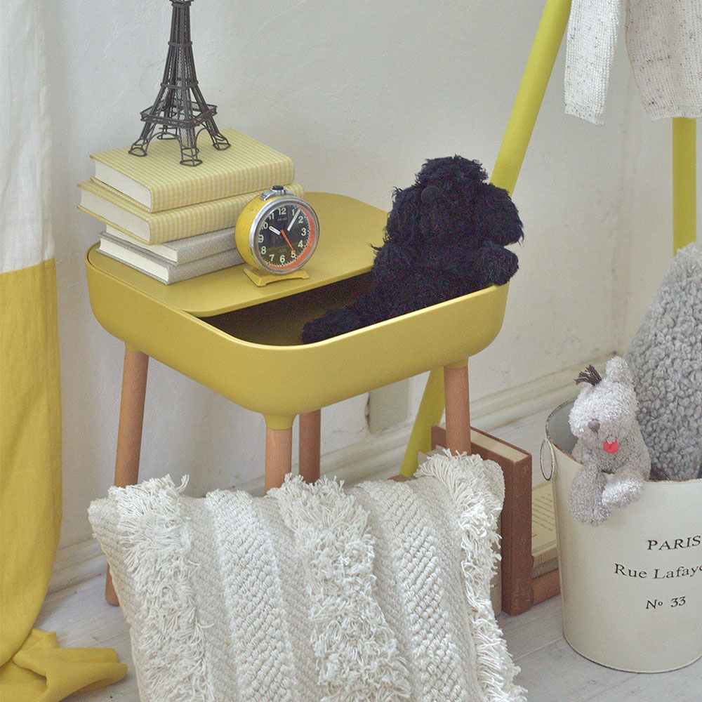 サイドテーブル イエロー 黄 テーブル 机 つくえ 四角 ソファテーブル ナイトテーブル ベッドテーブル ベッドサイド 省スペース 収納付き 小物入れ