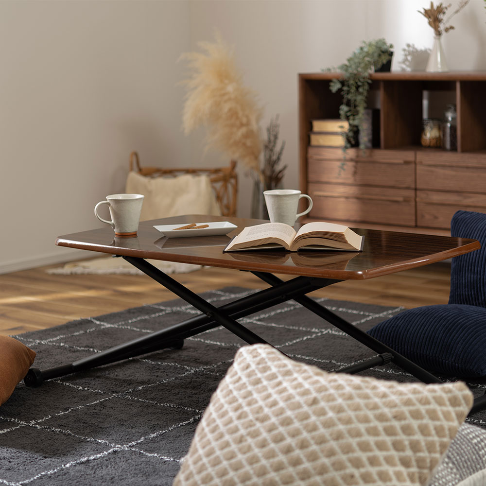 昇降テーブル ブラウン テーブル てーぶる 机 つくえ デスク リフトテーブル リビングテーブル ヴィンテージ 四角 角 角型 昇降式 高さ調節 伸縮