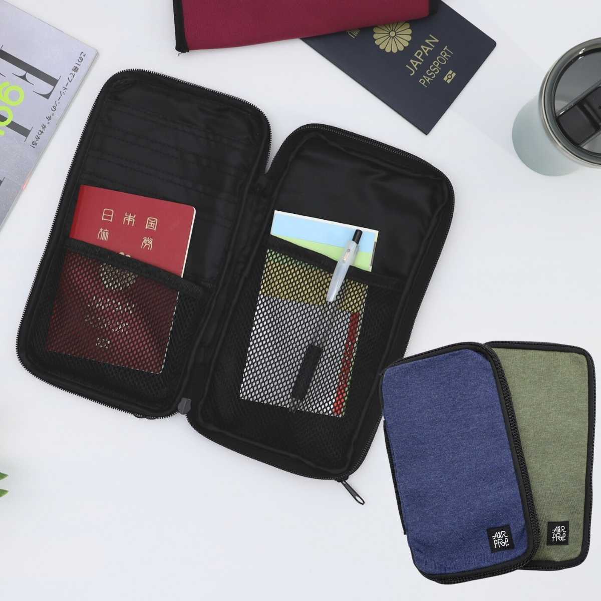 エアープロップ パスポートケース 母子手帳ケース ペンケース 小物収納 チケット 旅行 お薬手帳 2層構造 ファスナー 持ち運び チケットケース
