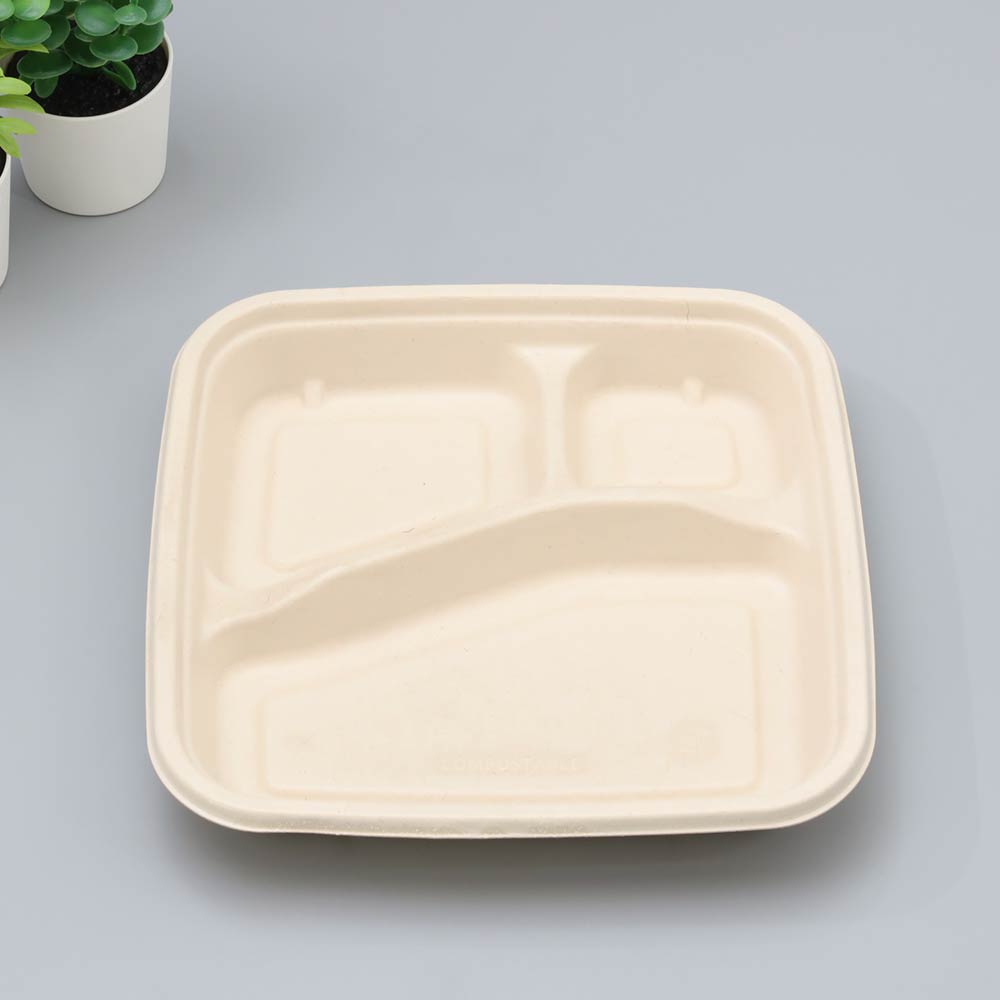 バガス 再生紙製容器 SBT パルプ おかずトレイ 181×181×35mm 600枚セット お弁当容器 弁当(サトウキビの搾りカスから再生された堆肥可能なパル...