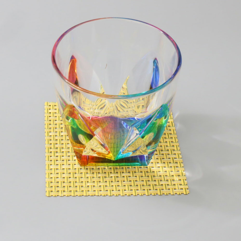 SCHON+(シェーンプラス) Wave コースター 10x10cm Yellow イエロー 12枚セット 光沢 銀 スクエア PVC製 SCHON+ by A...