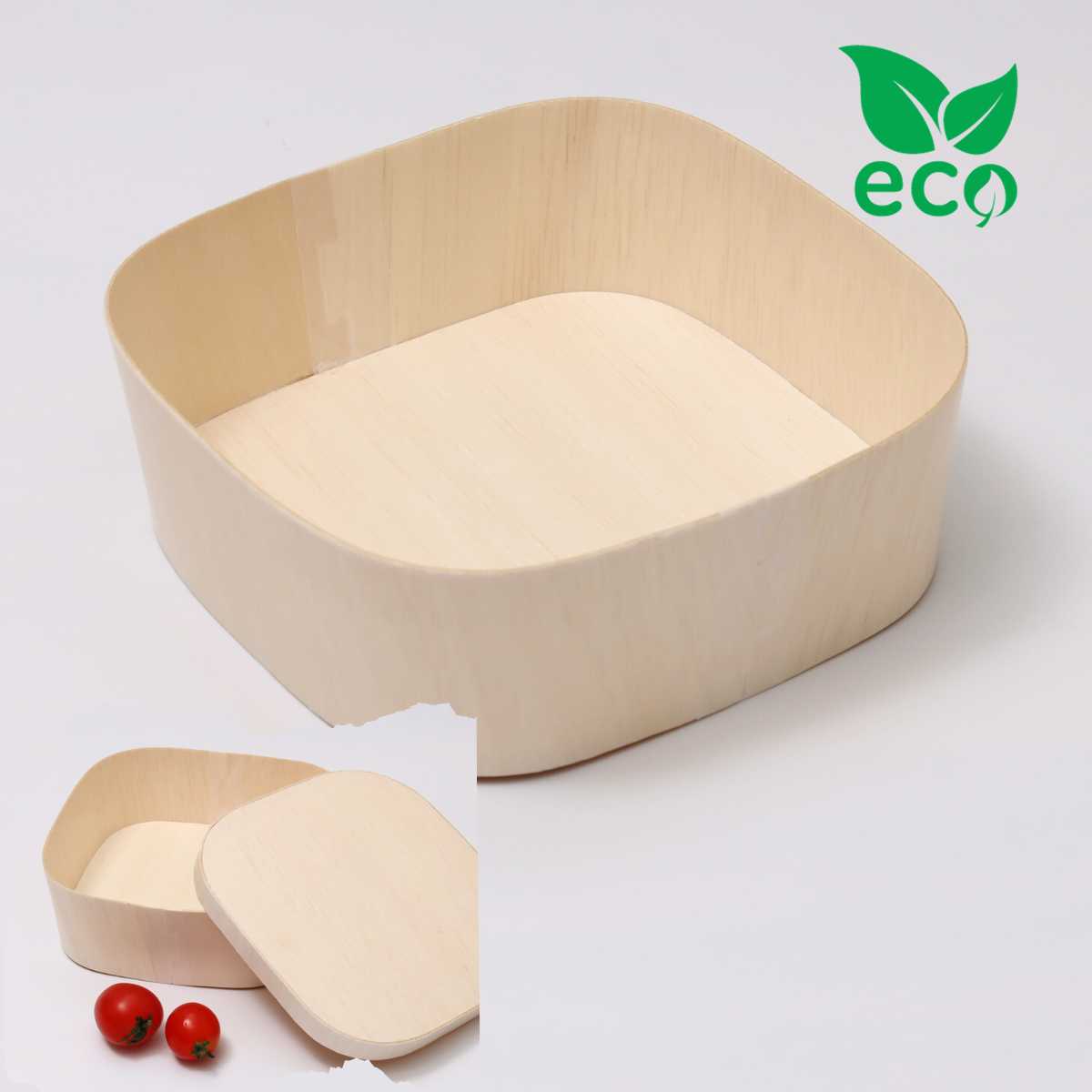 木製 薄板 容器 ファルカタ エコウッド容器 FLR-145B 正角角丸(本体)143角丸 300個セット 143×143×52Hmm 業務用 大容量 パッケー...