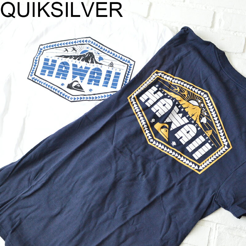 QUIKSILVER　ハワイ限定Tシャツ　QUIKSILVER THE POKE SHOP TEE WHITE＆NAVY　クイックシルバーハワイ限定メンズTシャツHawaii ハワイ雑貨 ハワイアンハワイ買い付け　ハワイ限定　ハワイアン雑貨