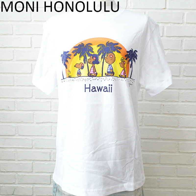 Moni Honolulu　モニ・ホノルル スヌーピーTシャツ(7）2020VERSION 『SUNSET』 White Adult Size Hawaii ハワイ雑貨 ハワイアンハワイ買い付け　ハワイ限定　ハワイアン雑貨のサムネイル
