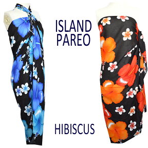 フリンジ付パレオ　大判パレオISLAND PAREO(HIBISCUS 6)全5色 レーヨン製 160cm×110cm