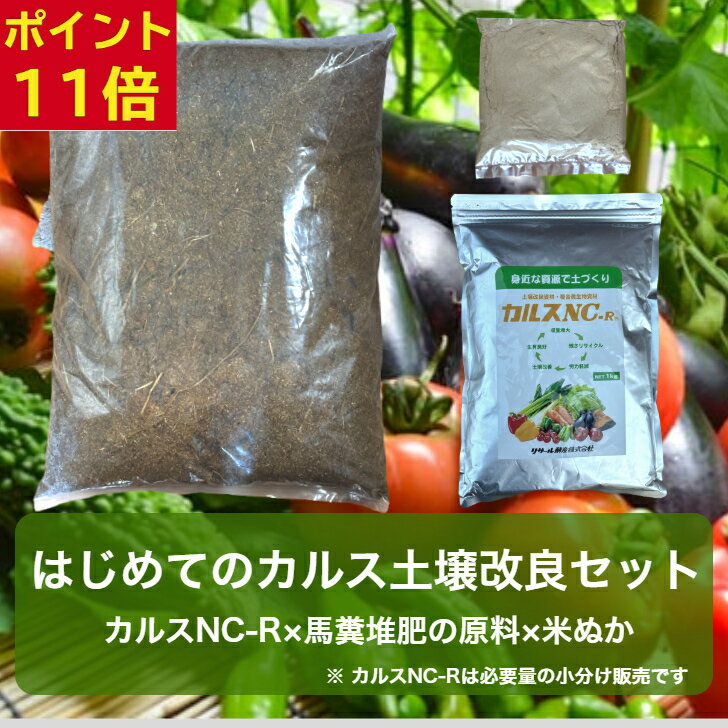 【BF中 出血大サービスP11倍×送料込み】はじめてのカルス 土壌改良 セット カルスNC-R 馬糞 おがくず 米ぬか セット 土づくり 簡単セット 有機物 補給 資材 未熟馬糞 相乗効果 馬糞堆肥 原料 微生物 活性化 土壌改良 促進 リサール酵産