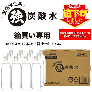 2ケース24本セット ラベルレス 炭酸水 1000ml × 12本 1ケース 強炭酸 【炭酸充填量5.0GV】