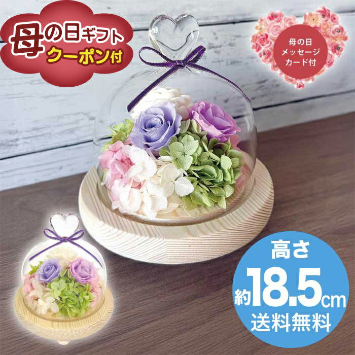 Rakuten - ＼期間限定500円OFFクーポン付／母の日 5/8-10お届け ハートガラスドーム　パープル 2026 ギフト ブリザードフラワー HANA 花 hana お祝い プレゼント 3000円 送料無料 [直送商品]