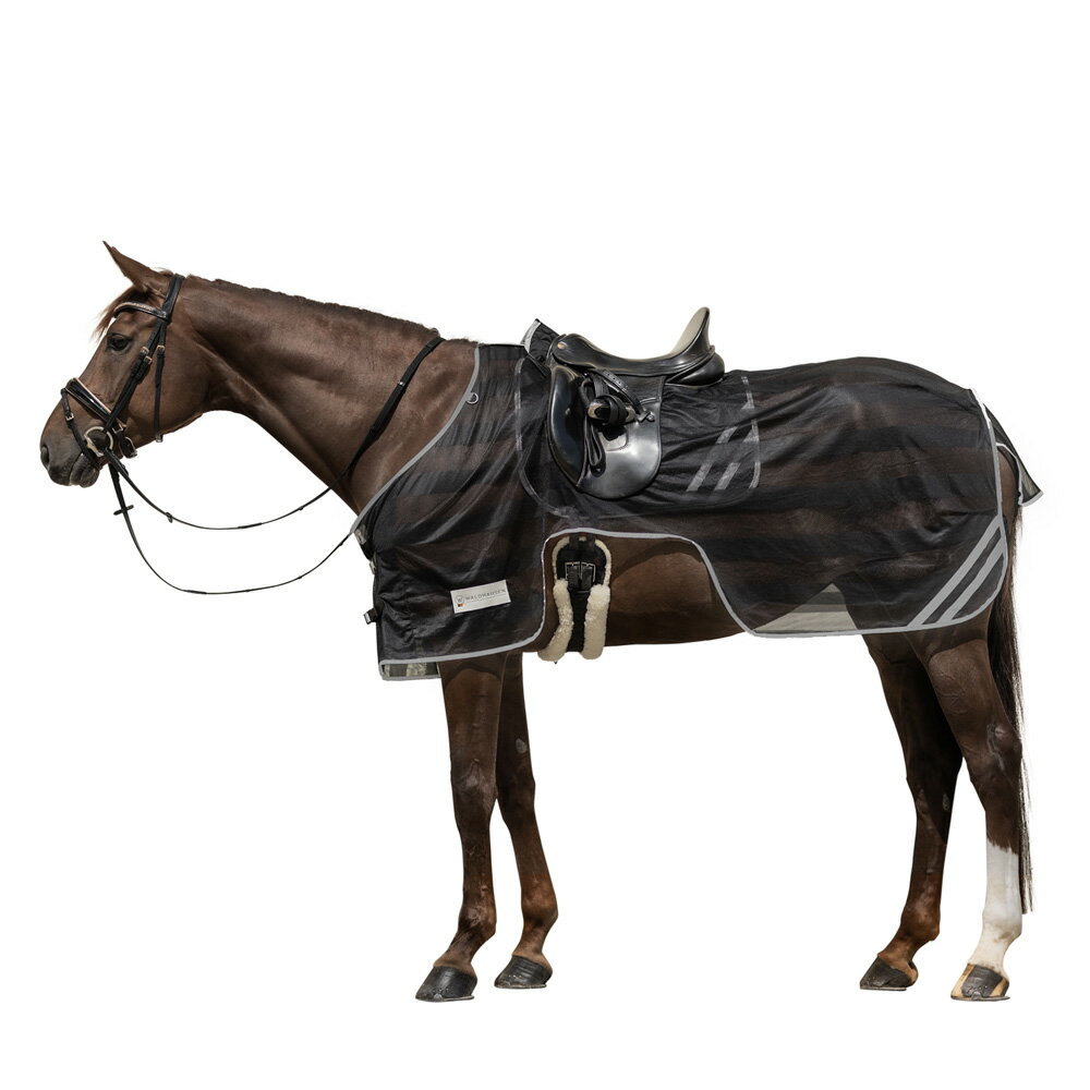 乗馬用　虫よけ馬着　ライドオン　リフレックスメッシュ　エクササイズシート　Waldhausen　｜馬具　ラグ　ブラック　馬装　サラブレッド