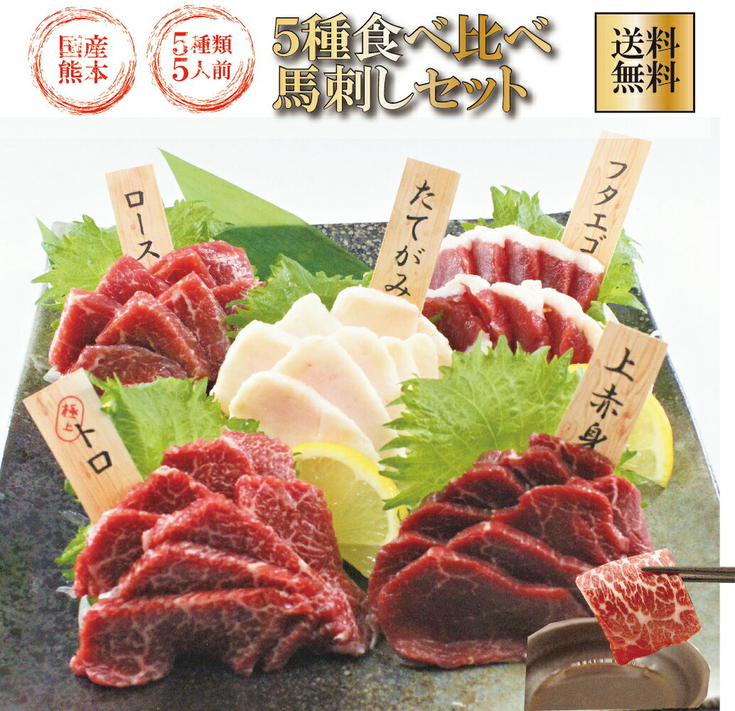 馬刺し 5種盛合せ 熊本馬刺し 250g（トロ50g 上赤身50g ロース50g フタエゴ50g タテガミ50g）オリジナル馬刺醤油付き お中元 プレゼント ギフト 刺身 桜肉 馬肉 肉刺し ユッケ 送料無料 ダイエット ヘルシー 高たんぱく 冷凍