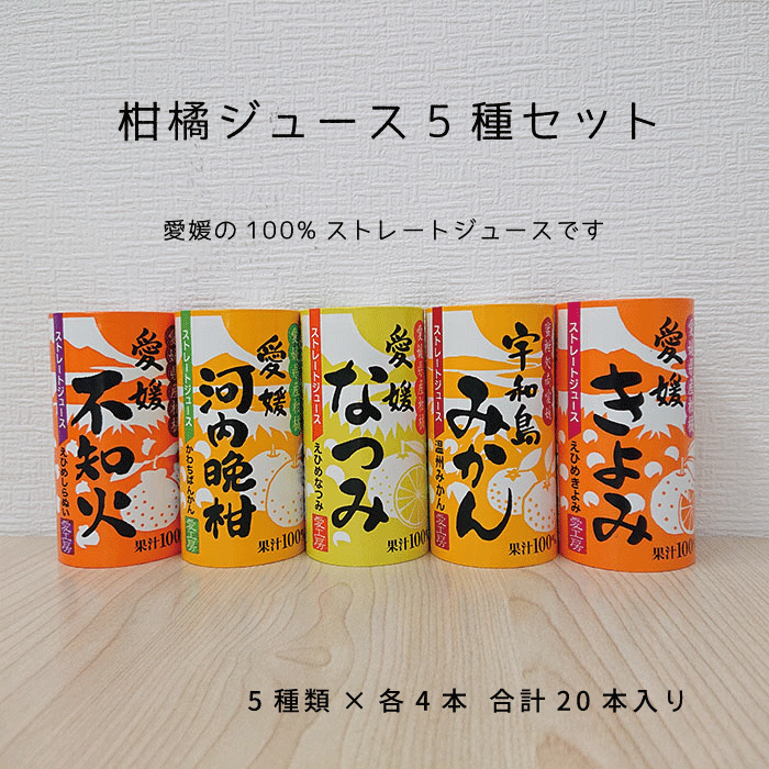 愛媛県産柑橘ジュース（きよみ・みかん・不知火・河内晩柑・なつみ）5種×各4本 合計20本入【送料無料】