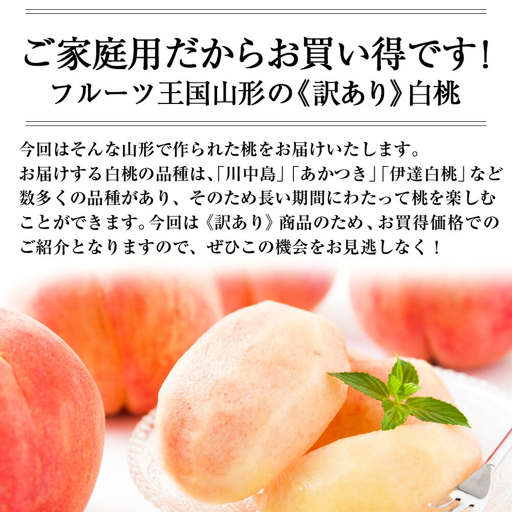 【5日20時から2時間限定＼ポイント2倍／】 《訳あり》山形の白桃 約3kg 旬の品種(7〜13玉) 白桃 もも モモ 果物 くだもの フルーツ ご家庭用 ご自宅用 訳あり 訳アリ 完熟 完熟桃 旬 お得 お買い得 お取り寄せ 人気 山形県産 山形白桃 産地直送 ジャム スイーツ umaies-10002350 山形うまいずマーケット サンプル画像3