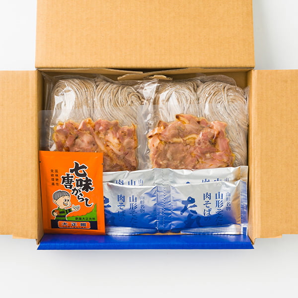 【お中元】酒井製麺所／山形名物 冷たい肉そば4食（めん130g×4、たれ、親鶏肉、七味） 肉蕎麦 山形名物 肉そばセット 酒井製麺所 贈答 ギフト ご当地 山形の味 親鶏肉 七味 お中元 お土産 そば 蕎麦 umaies-10002905 山形うまいずマーケット サンプル画像3