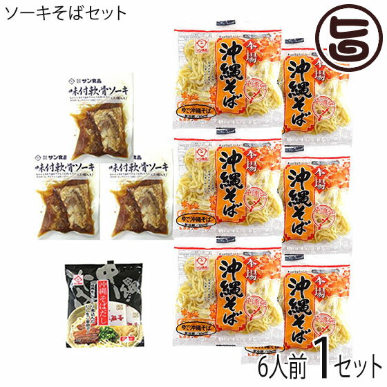 サン食品 ソーキそばセット6人前 沖縄そば麺 そばだし 軟骨ソーキ肉 家庭用 沖縄 土産 人気