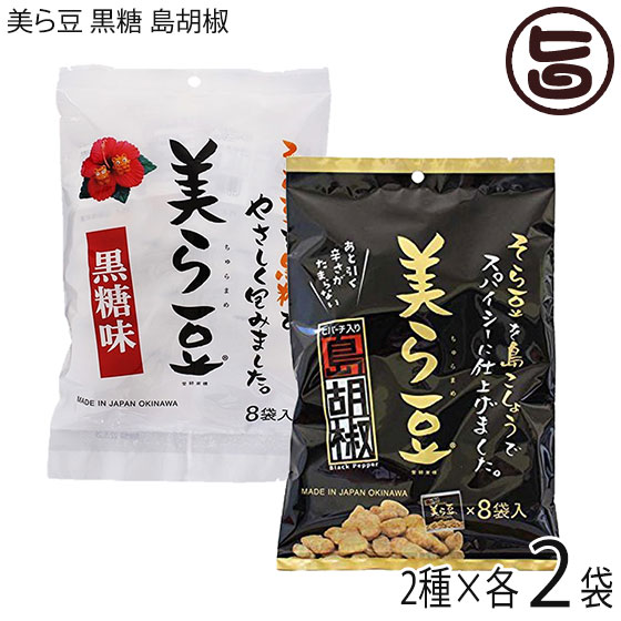 琉球フロント 美ら豆 黒糖 島胡椒 (小) 80g(10g×8包)×各2袋 ちゅらまめ 黒糖そら豆 黒胡椒そら豆 沖縄 土産 定番 人気 豆菓子 送料無料