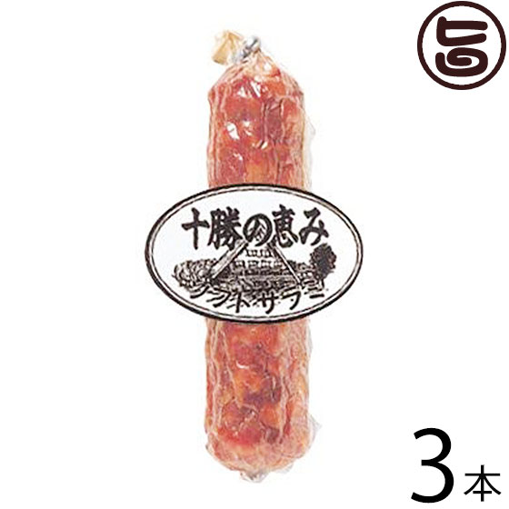 【名称】ソフトサラミ 【内容量】90g×3本 【賞味期限】製造日より60日　※開封後は当日中にお召し上がりください。 【原材料】畜肉（豚肉、牛肉）、でん粉、食塩、糖類（砂糖、乳糖）、香辛料（ブラックペッパー、ガーリック）、リン酸塩（Na)、カゼインNa、調味料（アミノ酸）、酸化防止剤（V.C）、保存料（ソルビン酸K）、pH調整剤、発色剤（硝酸K、亜硝酸Na）　※アレルギー物資：豚肉、牛肉、乳 【保存方法】要冷蔵　10℃以下に保存してください。 【お召上がり方】オードブルの盛り合せ、ビールや洋酒のおつまみ等に最適です。【栄養成分表示】◆成分分析（計算値）※5訂日本食品表示成分より（100g当り）エネルギー：208kcal、水分：30.8g、蛋白質：25.9g、脂肪：21.2g、炭水化物：11.5g、灰分：10.6g、ナトリウム：678mg、カリウム：300mg、カルシウム：6mg、リン：169mg、鉄：1.3mg、V.A（レチノール当量）：4μg、V.B1：0.57mg、V.B2：0.18mg、ナイアシン：5.3mg、V.C：1mg、食塩相当量：1.7g【JANコード】4953042860506 【販売者】株式会社オリーブガーデン（沖縄県国頭郡恩納村） メーカー名 十勝池田食品 原産国名 日本 産地直送 北海道 商品説明 豚肉と牛肉の赤身肉に豚脂肪をほどよく加え、低温で塩漬熟成し、じっくりと燻煙、乾燥して仕上げました。オードブルの盛り合せ、ビールや洋酒のおつまみ等に最適です。 安全上のお知らせ アレルギー物資：豚肉、牛肉、乳※開封後は当日中にお召し上がりください。※大量注文の際は、在庫の関係上、出荷までに最大2週間程度いただいております。予めご了承ください。宅急便：冷蔵着日指定：〇可能 ギフト：×不可 ※生産者より産地直送のため、他商品と同梱できません。※納品書・領収書は同梱できません。　領収書発行は注文履歴ページから行えます。 記載のない地域は送料無料（送料は個数分で発生します） こちらの商品は一部地域で別途送料のお支払いが発生します。「注文確定後の注文履歴」や当店の件名に[重要]とあるメールでご確認ください。 ＋305円 中国（岡山・広島・山口・鳥取・島根） ＋305円 四国（徳島・香川・高知・愛媛） ＋305円 九州（福岡・佐賀・大分・長崎・熊本・宮崎・鹿児島） 配送不可 沖縄 配送不可 離島 ※「配送不可」地域へのご注文はキャンセルとなります。 ※大量注文をご検討のお客様は、ご注文前にお問い合わせください。