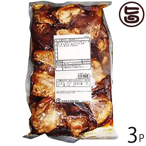 【名称】豚肉加工品 【内容量】1kg×3P 【賞味期限】製造日より1年 【原材料】豚肉（軟骨つき/輸入）、しょうゆ、糖類（砂糖、黒砂糖、水飴）、米発酵調味料、塩水、酒、でん粉、風味原料（生姜）、香辛料、調味料（アミノ酸）、カラメル色素、増粘剤（キサンタンガム）、（原材料の一部に小麦、大豆を含む） 【保存方法】冷凍-18℃以下 【お召上がり方】◆袋のまま沸騰したお湯に入れて、温めてお召し上がりください。 ◆袋から取り出して、レンジで温めてお召し上がりください。 ◆袋から取り出して鍋に移し、葉野菜、大根、冬瓜などと一緒に煮こんでください。沖縄風煮つけになります。【栄養成分表示】100g当たりエネルギー 193kcal　たんぱく質 13.1g　脂質 12.5g　炭水化物 6.9g　食塩相当量1.4g　推定値【JANコード】4964134215937 【販売者】株式会社オリーブガーデン（沖縄県国頭郡恩納村） メーカー名 沖縄ハム総合食品 原産国名 日本 産地直送 沖縄県 商品説明 沖縄でソーキは、あばら肉のことです。ソーキは、脂肪と肉がほどよく混ざり合ったとても美味しい部分です。冬瓜や昆布と一緒にソーキを煮こむなど広く家庭料理として使われています。オキハムのソーキは、厳選された豚軟骨を沖縄風煮付けにしました。時間をかけて煮こんでいますから、柔らかく、味がよくしみ込んでいます。沖縄そばの具や、葉野菜を加えておかずとしてご利用頂けます。宅急便：冷凍着日指定：〇可能 ギフト：×不可 ※生産者より産地直送のため、他商品と同梱できません。※納品書・領収書は同梱できません。　領収書発行は注文履歴ページから行えます。 こちらの商品は全国送料無料です