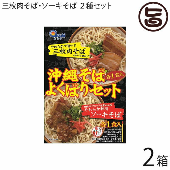 あさひ 沖縄そばよくばりセット×2箱 豚バラ煮付 三枚肉そば ソーキそば 各1人前 沖縄 人気 定番 土産 沖縄そば 送料無料