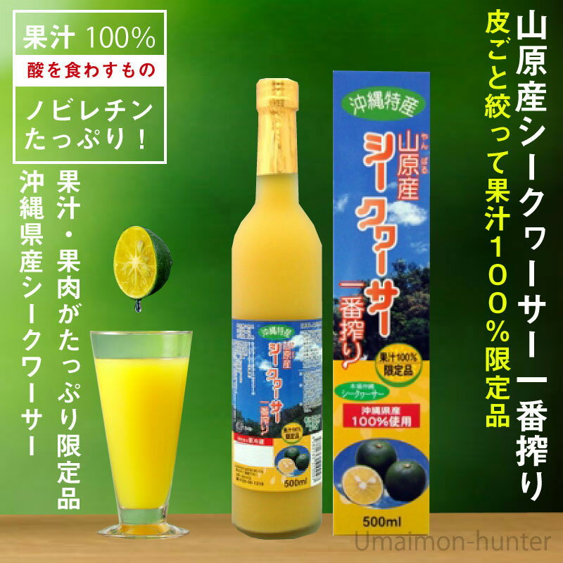 北琉興産 山原産 シークヮーサー 一番搾り 500ml×2本 沖縄 土産 人気 果汁100% 健康飲料 皮ごと丸搾り 果肉入り たけしの家庭の医学 ノビレチン 3