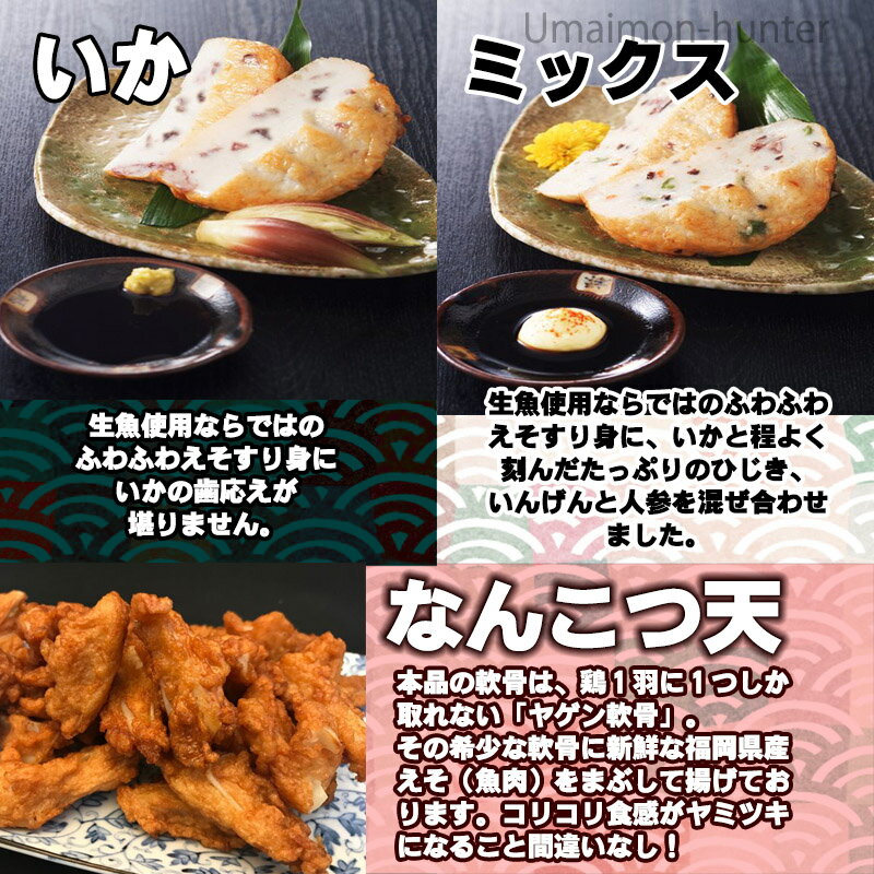 博水 博多玄海漁師天 ほろ酔いセット いか×3枚 ミックス×3枚 なんこつ天100g×3P 福岡 博多 人気 土産 惣菜 福岡県産えそ使用 博多てんぷら さつま揚げ