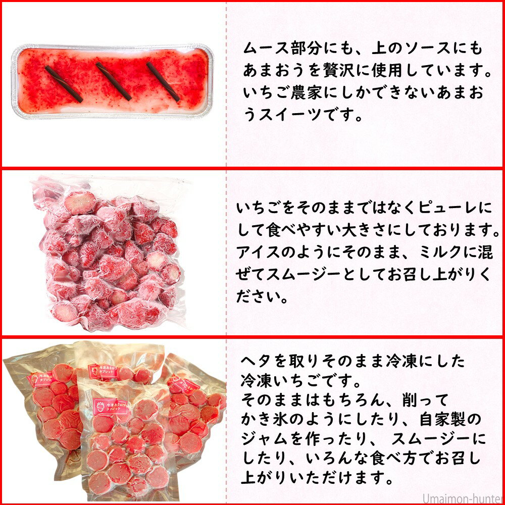 福岡県産いちご あまおうのムースケーキ 冷凍タブレット 800g 冷凍いちご 800gの冷凍あまおうスイーツ3種セット