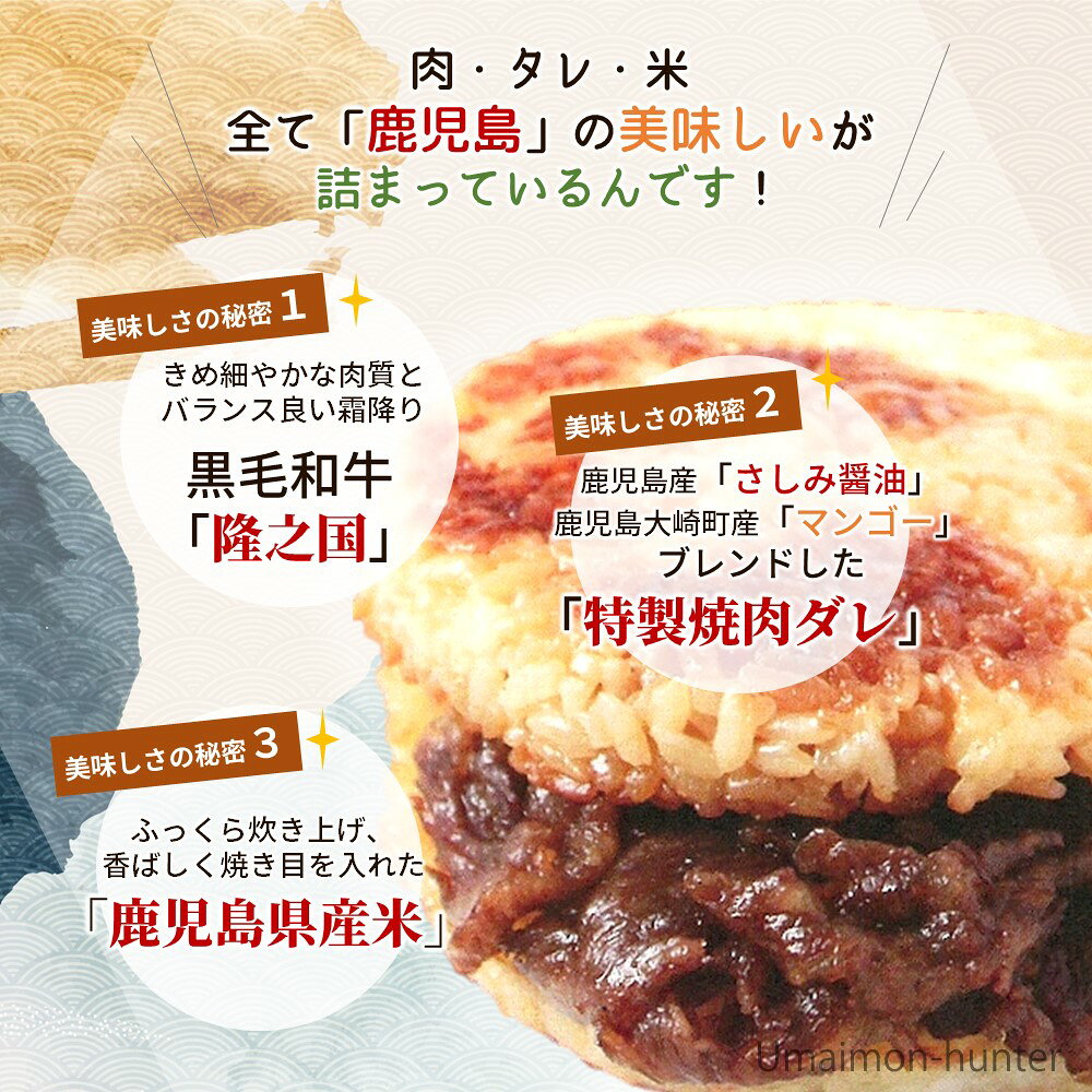 旨いもんハンターの隆之国和牛ライスバーガー 130g×6個 国産 鹿児島県産 材料 冷凍 惣菜 ライスバーガー 牛肉 焼肉のタレ｜アングル3