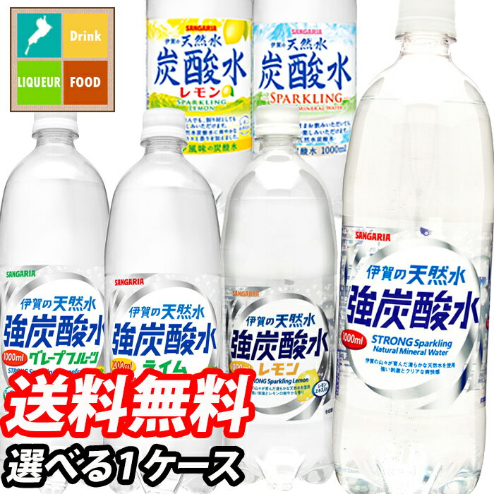 【12月31日までポイント3倍！】【送料無料】サンガリア　伊賀の天然水炭酸水1000ml6種類より1種選べる合計12本セット【1L】【1ケース】【選べる】【選り取り】