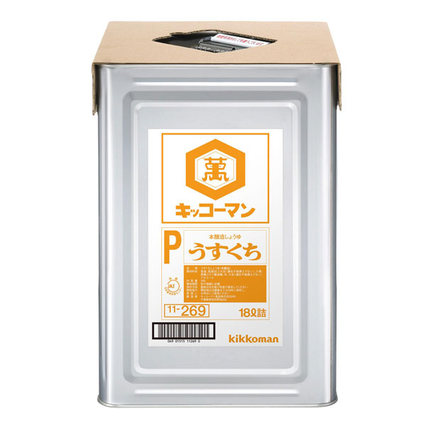 素材の色や持ち味を活かす色の淡いしょうゆです。香りが穏やかで料理を上品に仕上げます。煮物やお吸物等、素材の色を活かしたい調理にお使いいただけます。●名称：うすくちしょうゆ（本醸造）●内容量：18L天パット缶×2本●原材料名：食塩、脱脂加工大豆（遺伝子組換えでない）、小麦、果糖ぶどう糖液糖、米、大豆（遺伝子組換えでない）、アルコール●栄養成分：(15.0mlあたり)エネルギー12kcal、たんぱく質1.0g、脂質0.0g、炭水化物1.7g、ナトリウム1100.0mg、糖質1.8g、食塩相当量（ナトリウム量から換算）2.8g●賞味期限：（メーカー製造日より）540日●保存方法：直射日光を避け常温で保存してください●販売者：キッコーマン食品株式会社