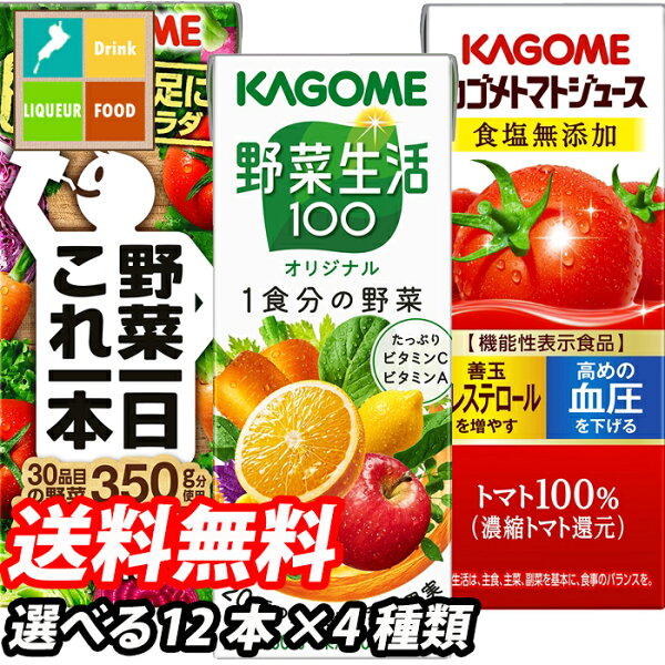 カゴメ野菜生活100・紙パック飲料12本単位で4種類選べる合計48本セット 選り取り よりどり 野菜ジュース