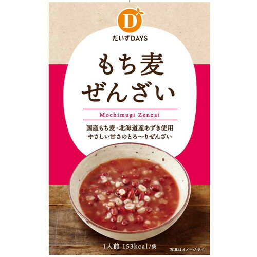 ■商品名：もち麦ぜんざい■内容量：140g■賞味期限：開封前：120日開封後：すぐにお召し上がりください。■メーカー：だいずデイズ■原材料：小豆（北海道産）、砂糖、もち麦（国産）、食塩■商品説明：国産蒸しもち麦と北海道産あずきをコトコト煮込み、北海道産ビートグラニュー糖で甘みを加えた、やさしい甘さのぜんざいです。