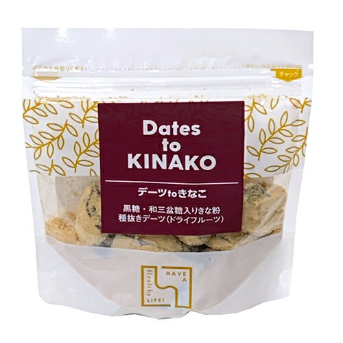 ■商品名：デーツときな粉■内容量：90g■賞味期限：製造日より300日■原材料：乾燥デーツ（パキスタン製造）、きな粉（大豆）、ごま、加工黒糖、和三盆糖、麦芽糖、食塩■メーカー：タクセイ■商品詳細：種をとった「デーツ（なつめやしの実）」をドライフルーツにして、くちどけまろやかな「きなこ」をまぶしました。お口に入れた後ふわっと、とろけるような食感のきなことやわらかいデーツのハーモニーをお楽しみください。デーツお召し上がり後は、残ったきなこを牛乳などに溶かしてお飲みください。