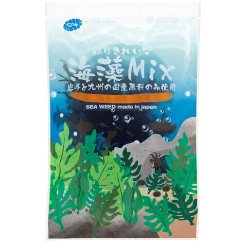■商品名：彩りきれいな海藻Mix ■内容量：12g ■賞味期限：製造日より1年 ■メーカー：コタニ ■原材料：わかめ（岩手県産）、こんぶ（岩手県産）、ふのり（九州産）、まふのり（九州産）、とさかのり（九州産）／水酸化カルシウム ■商品詳細： 岩手県と九州産の海藻を使用した、国産海藻ミックスです。 国産海藻を大きめにカットし、彩り良く仕上げました。 水で戻すだけで、鮮やかな色合いとシャキシャキとした海藻本来の食感をお楽しみいただけます。 サラダのトッピングはもちろん、酢の物、麺類、スープなど、手軽にご使用いただけます。