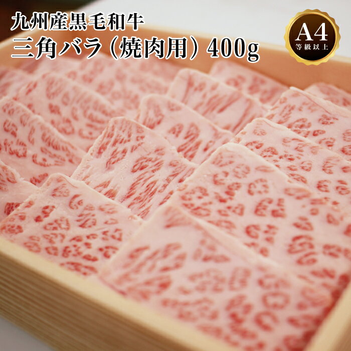 【送料無料】九州産 黒毛和牛 三角バラ (焼肉用) 400g　希少部位！ A4等級以上 A4 A5 特上カルビ 霜降り 牛トロ BBQ バーベキュー ギフト