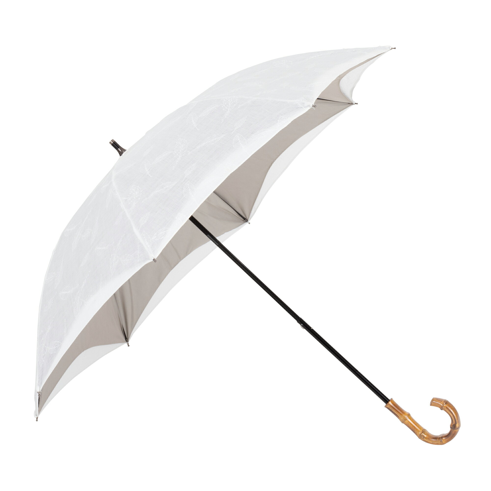 晴雨兼用傘 日本製 国産 婦人傘 手開き長傘 レディース 女性用傘 GRACITO グラシト 1級遮光生地 麻100％ 自然素材 二重構造 葉柄刺繍 ショート手開き長傘 日傘 50cm 軽量 UVカット加工 遮熱 撥水 耐風 携帯便利 高級 上品 梅雨対策 通勤 旅行 ギフト ファッション傘