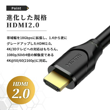 HDMIケーブル 2.0規格 2m （2メートル）Ver2.0 4K対応 高画質 高音質 4K＠50/60 2160p テレビ ゲーム機 パソコン 接続