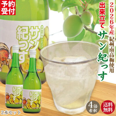 送料無料 予約受付中 出来立て サン紀っす 2026産青梅使用 梅シロップ 希釈用 720ml×2本 手作り 梅ジュース 梅 うめ 簡易包装 完熟梅 紀州南高梅 梅ドリンク プレミア和歌山 健康 ギフト