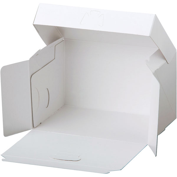 ケーキ箱 ロックBOX105　ホワイト　6X8　【キーワード】洋菓子、ショートケーキ、ケーキ箱、ガトーケース、ギフトボックス、化粧箱、フタ一体型、テイクアウトボックス、洋菓子店向け