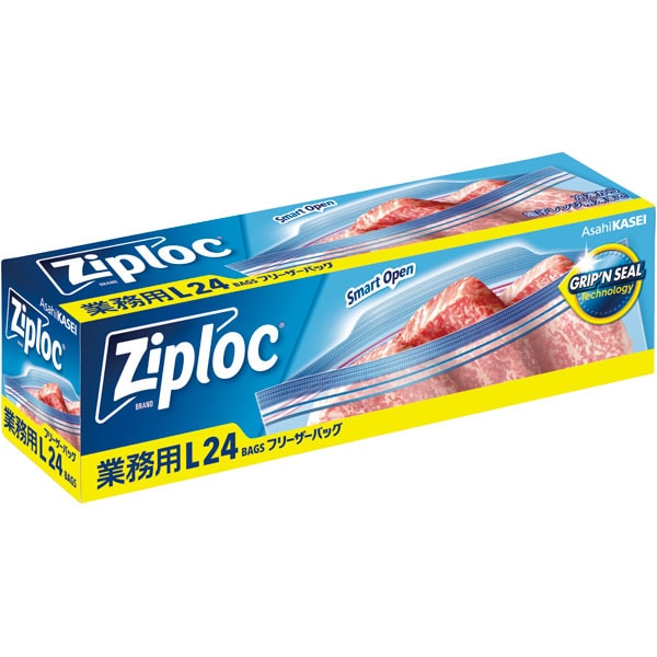 業務用ジップロックフリーザーバッグ　L　1箱（24枚入）幅273×長さ268mm【厚み0.06mm】厨房、キッチン　冷凍保存　電子レンジ解凍　Wジッパー　食品保存