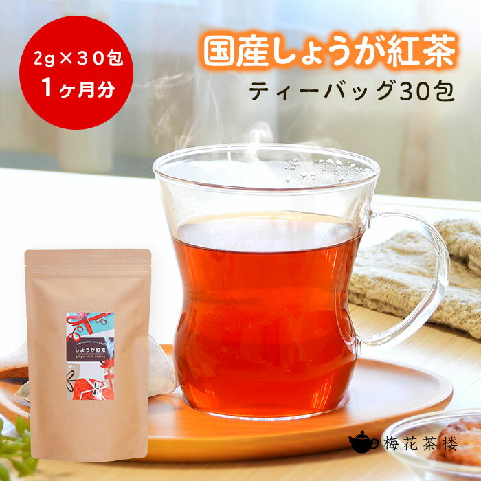 飲んでおいしい！国産しょうが紅茶 （生姜紅茶）三重県産 和紅茶 高知県産ショウガ使用 健康茶 ジンジャーティー 2g×30包 1ヶ月分 メール便 送料無料 買い回り