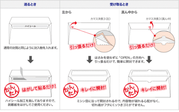 洋長3封筒　カマス　かんたん開封封筒　ケント/白　100g　ハイシール付　500枚/1箱