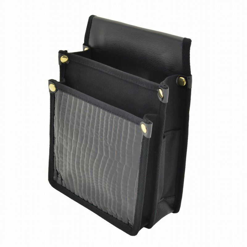 【 マルキン印 】YK-09 腰袋 黒【レザー張り】 帆布腰袋（道具袋） 6号帆布仕様 切込入りでY型ハーネス..